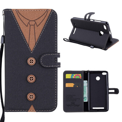 

MOONCASE Millet red rice 3S stitching embossed mens leather case - black