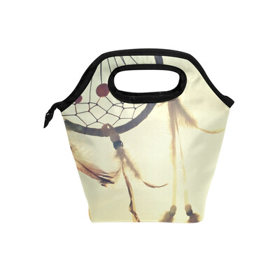

Insulated Lunch Tote Bag Feather Wind Chimes Travel Picnic Lunch Handbags Portable Zipper Lunch Bag Box