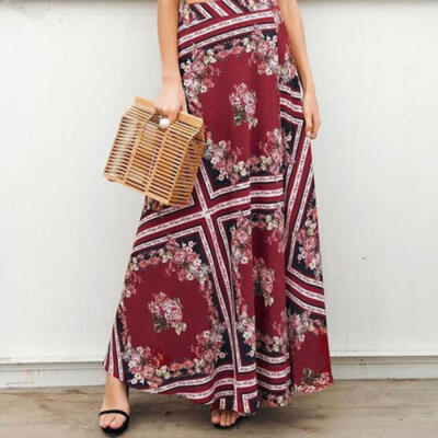 

Womens High Waisted Floral Bodycon Slit Ladies Summer Long Maxi Skirt Dresses