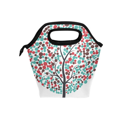 

Lunch Bag Blue Dot Tree Tote Travel Picnic Insulated Handbags Portable Zipper Lunch Bag Box
