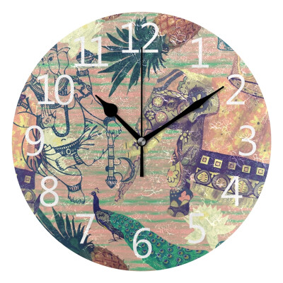 

Wall Clock Arabic Numerals Design Indian Mandala Elements Round