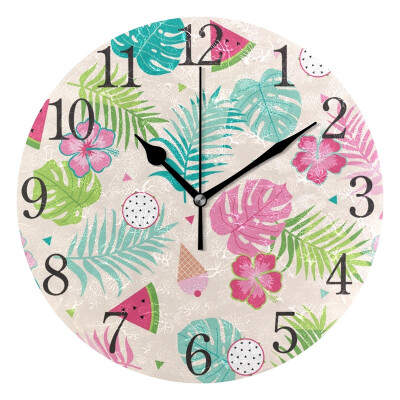 

Wall Clock Tropical Leaf Ice Cream Round Wall Clock Arabic Numerals Design