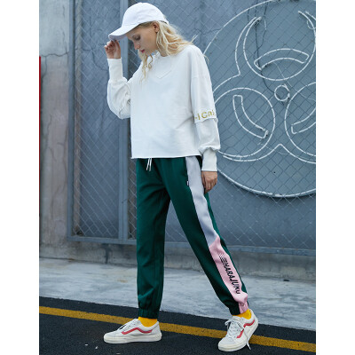 

PASS2018 new autumn street sports wind casual pants women loose beam feet school pants students hip hop pants tide 68319PA21106 dark green L