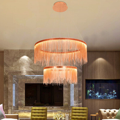 

Baycheer HL487605 Rose Gold Fringe Pendant Light Post Modern Aluminum 3 Tiers Metal LED Chandelier
