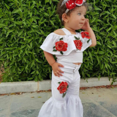 

Fashion Kids Baby Girl Rose Tops Mini DressLoose Long Flared Pants Clothes 2-8T