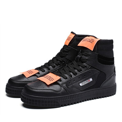 

Mens high-top casual shoes breathable leather mens shoes autumn new youth trend round head wild lace-up shoes