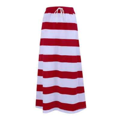 

Womens Fashion Stripe Jersey Full Length Long Fold Over Loose Maxi Skirt Dress