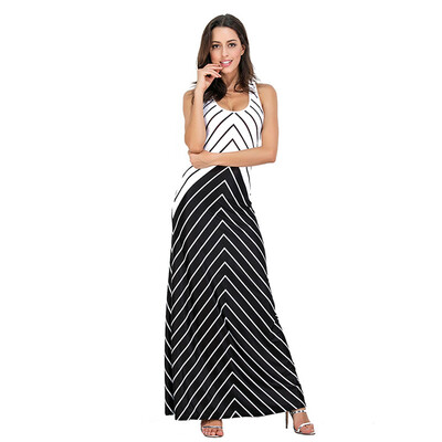 

PREISEI Summer Women Sexy Elegant Striped Dresses O-Neck Empire Sleeveless Tank Top Floor-Length Long Dress Plus Size PR2619