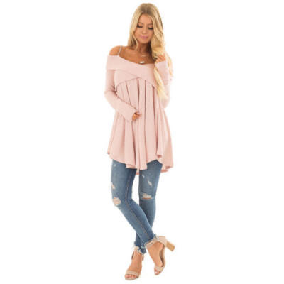 

Plus Size Women Ladies Off Shoulder Long Sleeve Blouse Casual Loose T Shirt Tops