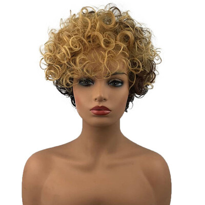 

StrongBeauty Short Curly Black to Golden Ombre Cosplay Wigs