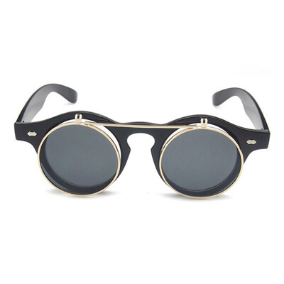 

CXSHOWE Fashion Steam punk Unisex Shades Sunglasses Summer Style Vintage Glass Mirror Round Peace Black Sunglasses 4 Colors