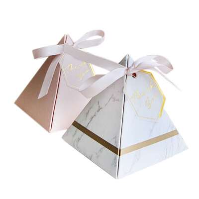 

UpperX Europe Triangular Pyramid Style Candy Box Wedding Favors Party Supplies Paper Gift Boxes with THANKS Card & Ribbon