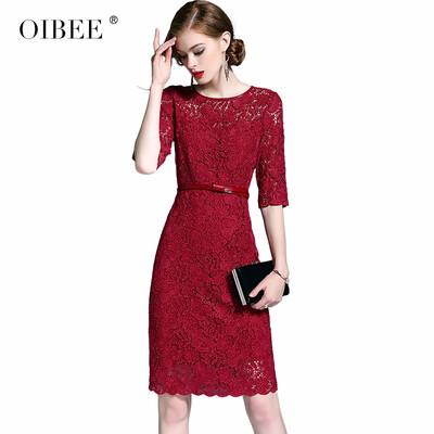 

OIBEE2018 lace embroidered skirt female autumn new slim slimming ladies dress long dress
