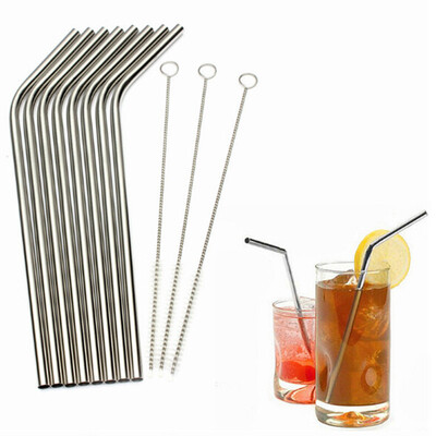 

Brand New Useful Eco Friendly 8Pcs Stainless Steel Metal Drinking Straw Reusable Straws 3 Brush Set