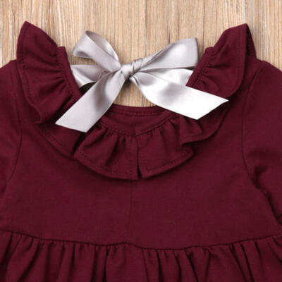 

Canis Toddler Kids Baby Girls Long Sleeve Tops T-shirt Short Mini Dress Clothes