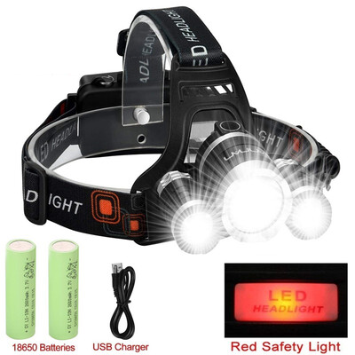 

3xLED Headlamp Rechargeable HeadlampAdjustable Headband&90 Degree Moving Light for Camping Running Hiking