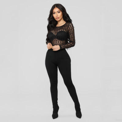 

US Women Long Sleeve Bodysuit Leotard Bodycon Bandage Jumpsuit Romper Top Blouse