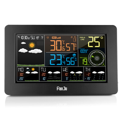 

FanJu FJW4 Multifunction WiFi Digital Alarm Clock Smart Weather Station Indoor Outdoor Temperature Humidity with APP Control