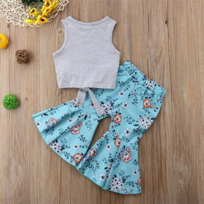 

AU Stock Kids Baby Girls Paris Tops Vest Floral Pants Leggings Outfits Clothes