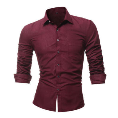 

Luxury Mens Casual Shirts Long Sleeve Check Slim Fit Dress Tops Shirts US STOCK