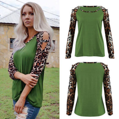 

Ladies Women Summer Loose Casual leopard Long Sleeve Lace T Shirt Tops Blouse