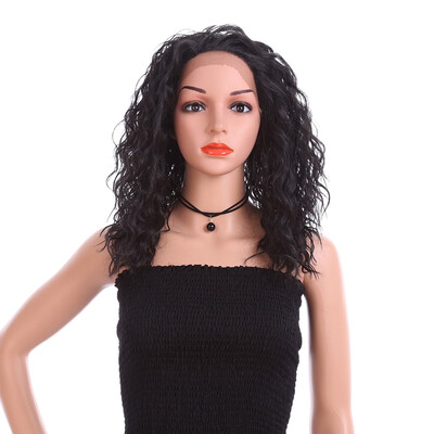 

YYONG Short Bob Synthetic Lace Front Wigs 1B Haircut Lace Front Natural Afro Wigs For Women Heat Resistant Loose Wave