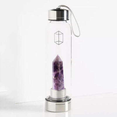 

Natural Crystal Obelisk Wand Elixir Glass Water Bottle point healing Decor Gift
