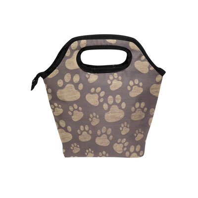 

Insulated Lunch Tote Bag Dog Footprints Travel Picnic Lunch Handbags Portable Zipper Lunch Bag Box