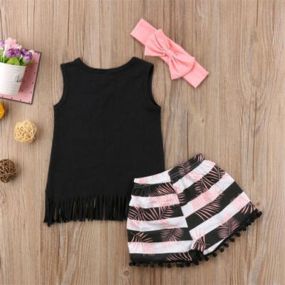

Toddler Kids Baby Girl Vest Tops T shirtShort PantsHeadband Outfit Set Clothes