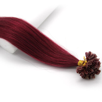

Pre Bonded Nail U Tip Keratin Fusion Real Hair Womens Human Hair Extension Straight Burg 19 100s 16-22inches