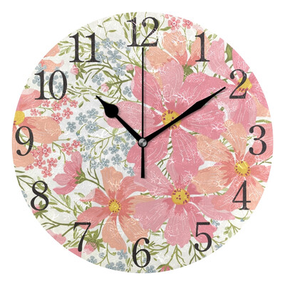 

Wall Clock Arabic Numerals Design Beautiful Flower Round