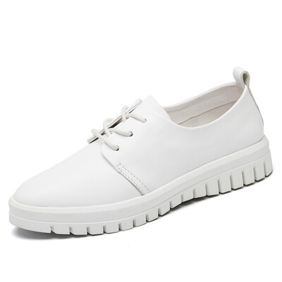

2018 leather white shoes flat bottom breathable womens shoes casual wild student shoes lace womens tide shoes rock shoes round h