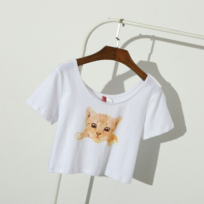 

2016 Summer Women Lucky Cat Printed T Shirts Cute Slim Short Sleeve Girl T-Shirts O Neck Tops Tees