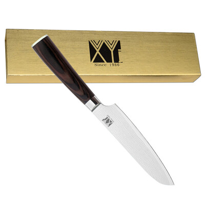 

бренд XYJ дамасской стали 5-дюймовый Santoku кухонный нож Дамаск шаблон лезвие ножа острое варка с коробкой