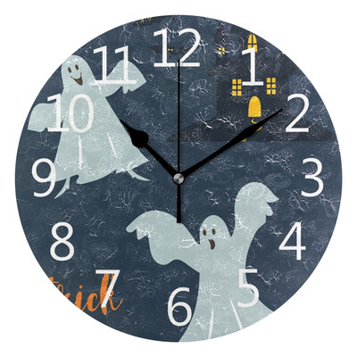 

Wall Clock Arabic Numerals Design Cute Dancing Ghostes Round