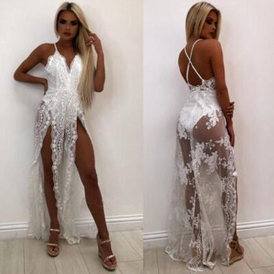 

Womens Sexy Lace Sheer Long Robe Nightgown Bathrobe Pajamas Nightdress Sleepwear