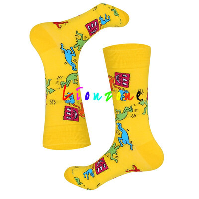

LIONZONE Brand Designer Happy Socks Women Plus Size With Banana Pear Fruit Smiling face Patterns Coloured Unisex Crew Socks