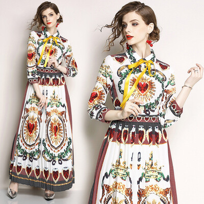 

DFYOP New Fashion Womens Slim Lapel Love Printed Long Skirt