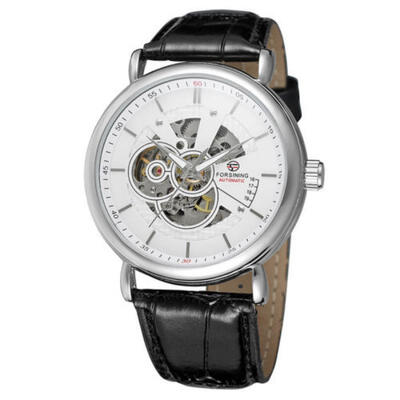 

AU Mens Classic Crystal Case Date Day Leather Automatic Mechanical Sport Watch