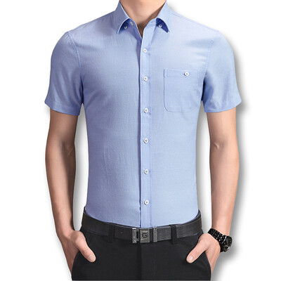

New Arrivals High Quality Men Shirts 2016 Spring Summer Short Sleeve Shirts Mens Solid Dress Casual Shirts 7 Colors -5XL