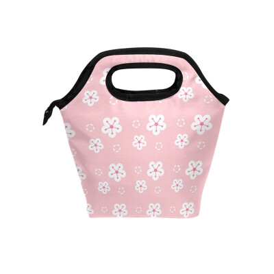 

Lunch Tote Bag Pink Flower Travel Picnic Insulated Lunch Handbags Portable Zipper Lunch Bag Box