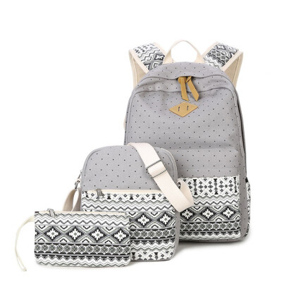 

New fashion women pack ethnic wind school bag canvas double shoulder bag multi-functional children mother bag three-piece set