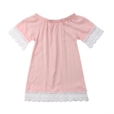 

AU Summer Family Clothes Mother Daughter Womens Girls Short Sleeve Lace Dress