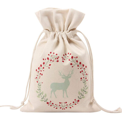 

UpperX Cotton Canvas Christmas Santa Sack Gift for Kids Drawstring Bag for Storage UseCandies Decor 2pcs A Lot elk