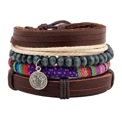 

New Fashion Bead Leather Bracelets & bangles for Woven 34 pcs 1 Set Multilayer Wristband Vintage Handmade Bracelet Men Pulseira