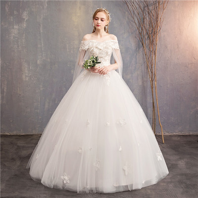 

2019 New Colorful Wedding Dress Lace Boat Neck V-neck Princess Luxury Wedding Dresses with Cape