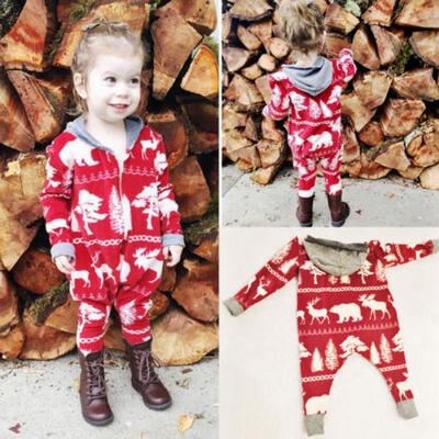 

AU STock Christmas Baby Boy Girls Hooded Romper Bodysuit Jumpsuit Clothes Outfit