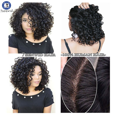 

7senwidShort BOB Deep Curly Wave Brazilian Virgin human Hair Wigs Lace Front Wigs Full Lace wigs Natural Color for Black Women