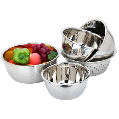 

Kitchen thickened stainless steel drain basket taste bucket washing basin spice basin salad bowl five sets