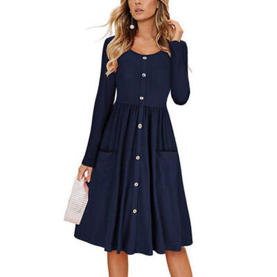 

Womens Autumn Holiday Beach Bardot Button Through Pocket Sundress Size -XL